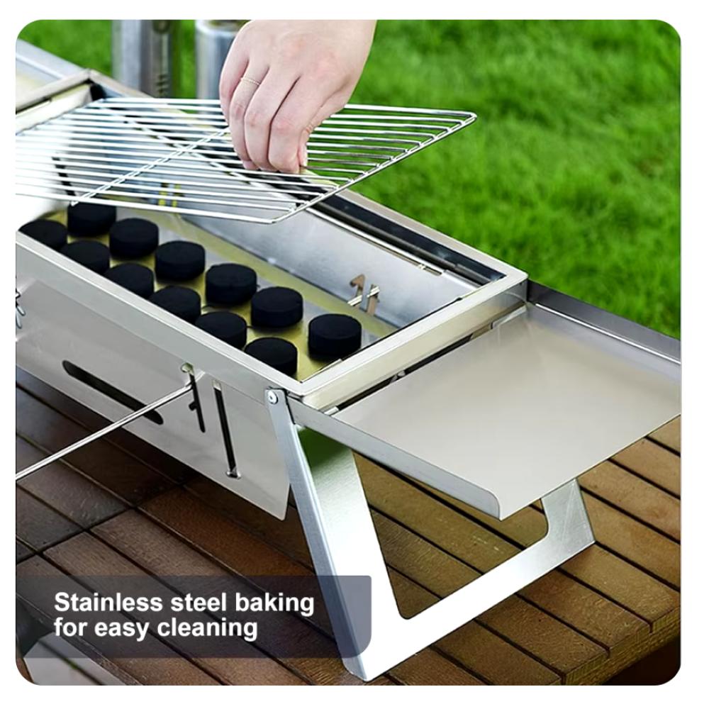 Parrilla de carbón portátil, parrilla plegable para barbacoa pequeña, parrilla de mesa de acero inoxidable ligera con bolsa de transporte para exteriores - Imagen 2