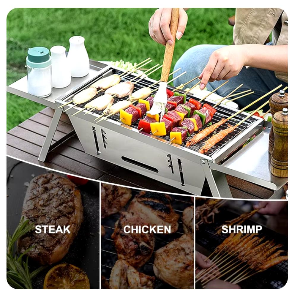 Parrilla de carbón portátil, parrilla plegable para barbacoa pequeña, parrilla de mesa de acero inoxidable ligera con bolsa de transporte para exteriores - Imagen 3
