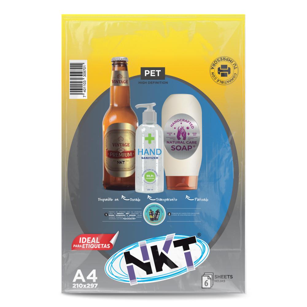 PAPEL ADHESIVO A4 DORADO GLOSSY /6H EMPLASTICADO, 210x297
